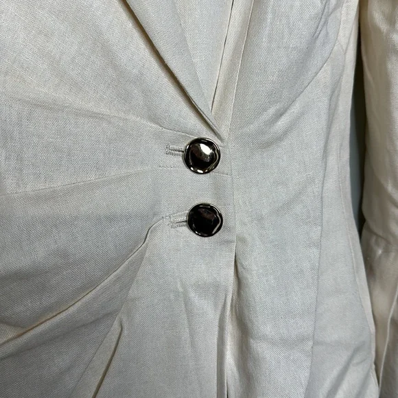 Zara Cream Colored Long Linen Blend Double Breasted Blazer Sz Medium! - Picture 4 of 8